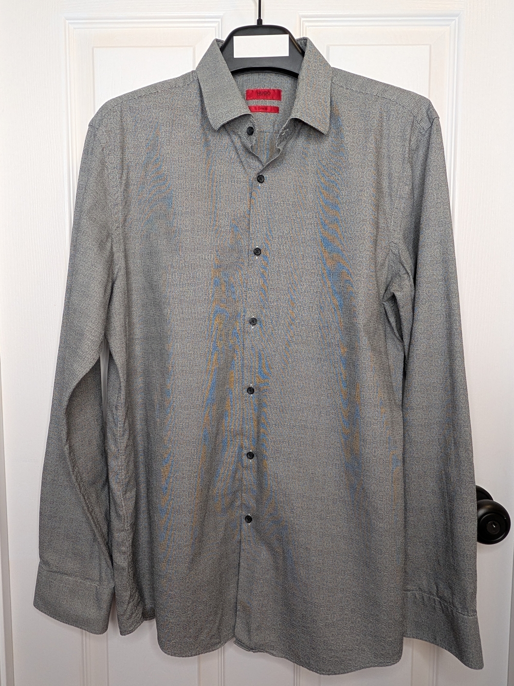 Hugo Boss Men's Grey Patterned Long Sleeve Dress Shirt Size XL Neck 17